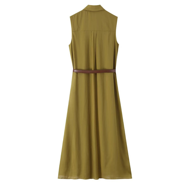 Damen Ärmelloses Hemdblusenkleid mit Kellerfalten, durchgehender Knopfleiste und Taillengürtel Echoarchiv