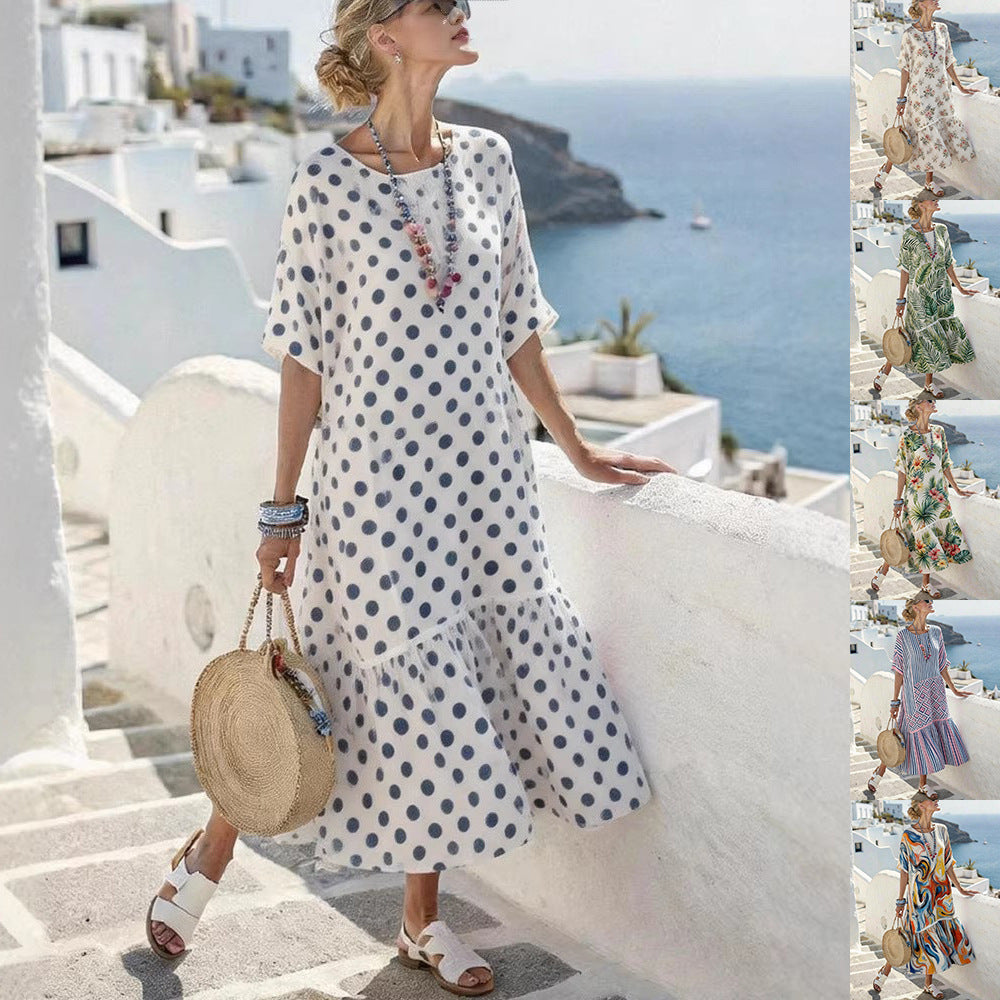 Damen Sommermaxikleid mit grafischem Muster und voluminösem Saum Echo Archiv