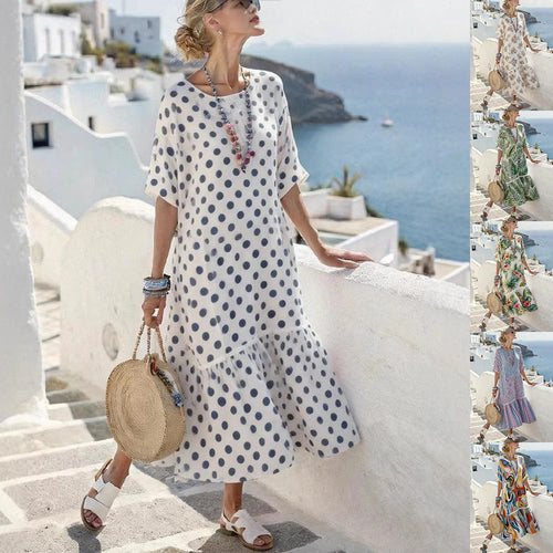Damen Sommermaxikleid mit grafischem Muster und voluminösem Saum Echo Archiv