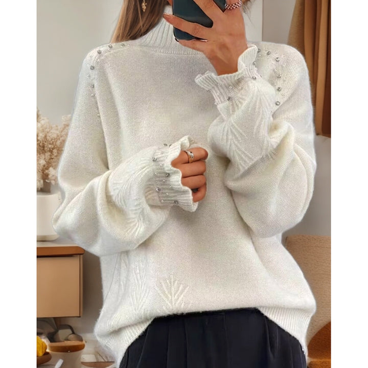 Damen nan Oversize Strickpullover mit Stehkragen und Perlendetails Echo Archiv