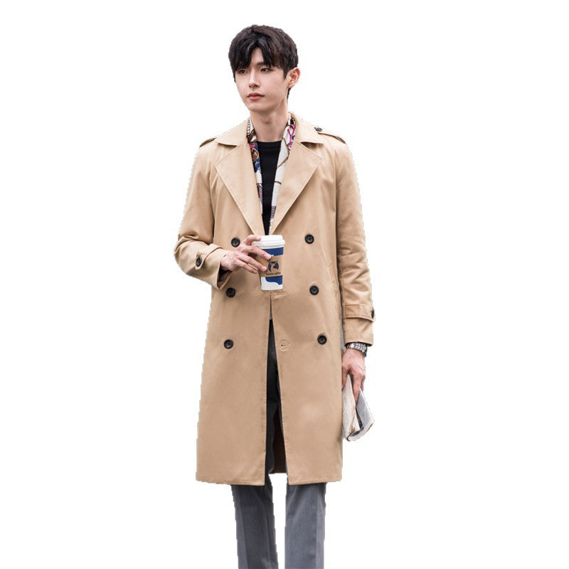 Herren Wasserabweisender Trenchcoat mit Doppelreihe, klassischem Revers und Taillengürtel Echoarchiv