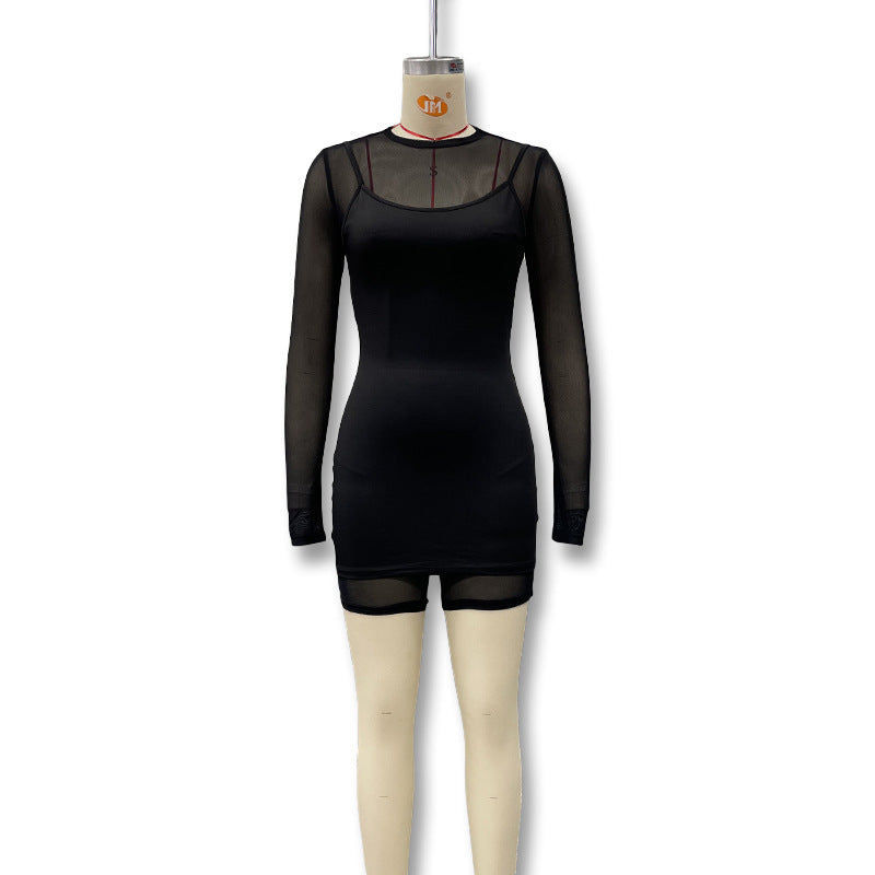 Damen Bodycon Kleid mit transparenten Ärmeln und figurbetontem Schnitt Echo Archiv