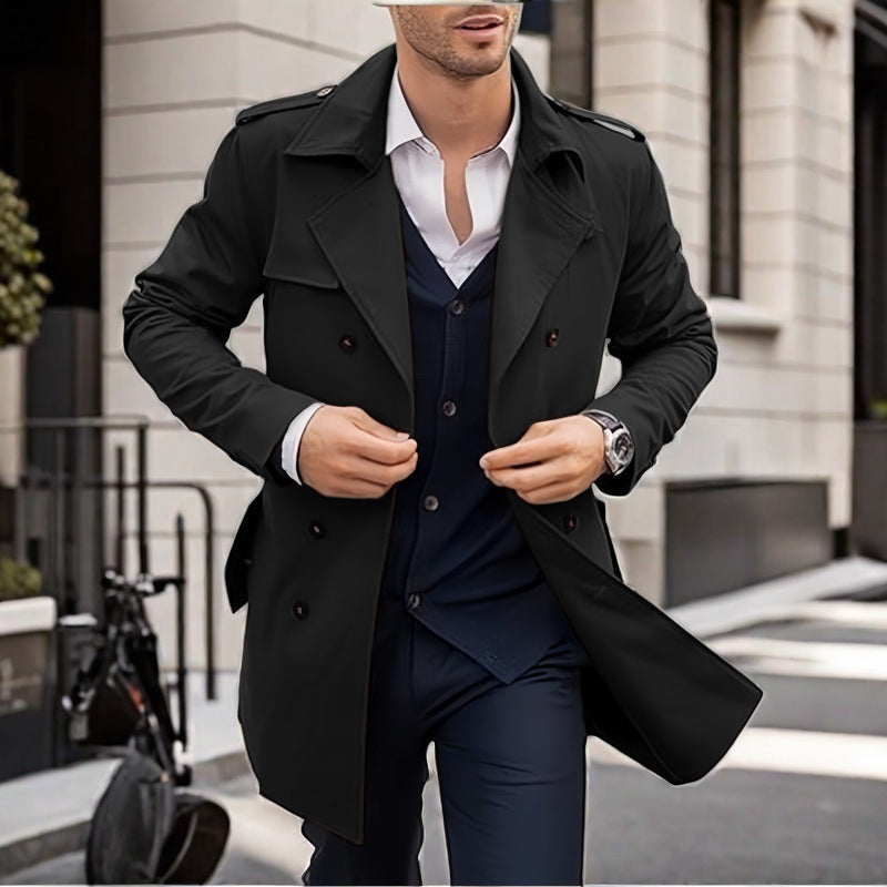 Herren Doppelt-knopf Trenchcoat mit praktischen Taschen Echoarchiv