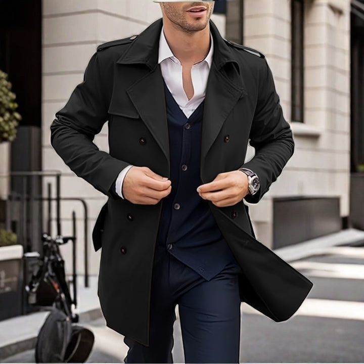 Herren Doppelt-knopf Trenchcoat mit praktischen Taschen Echoarchiv