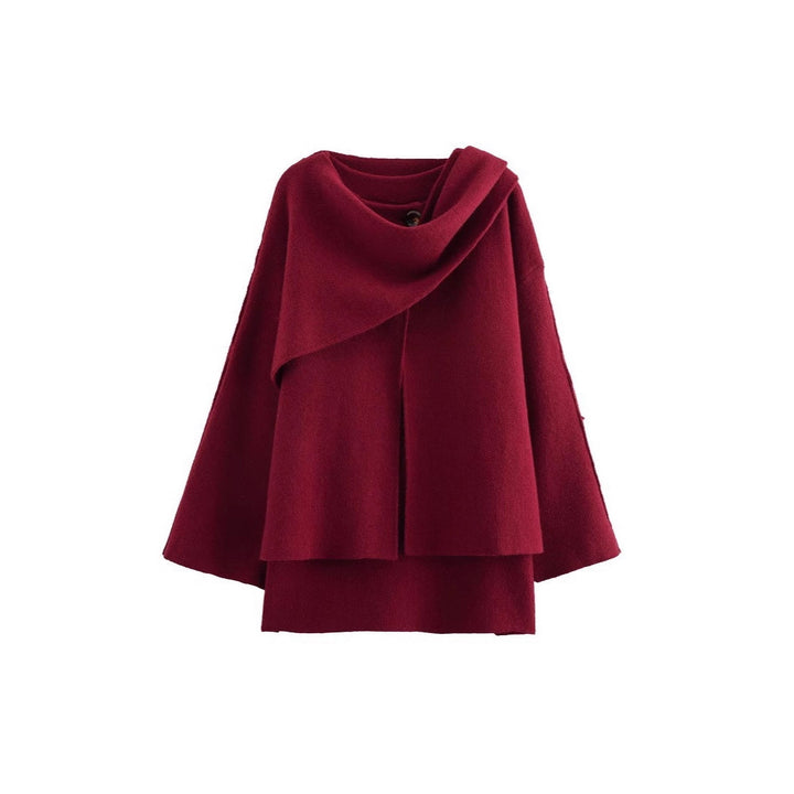 Damen Asymmetrisches Wollmix‑Cape mit Wasserfallkragen und weitem Fall Echoarchiv