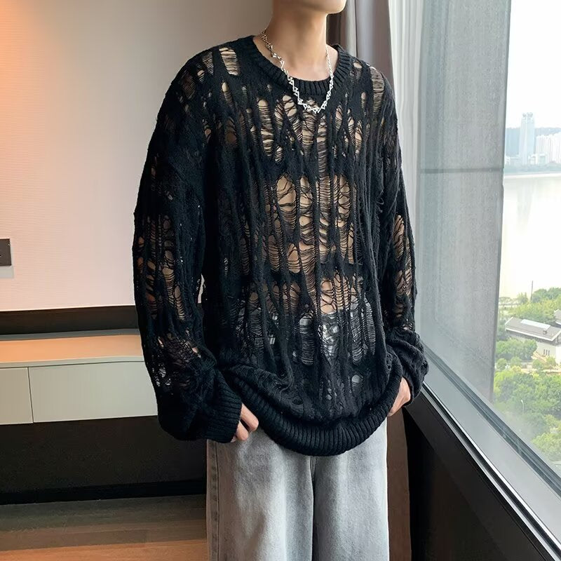 Herren Lässiger Strickpullover mit Lochmuster Echoarchiv