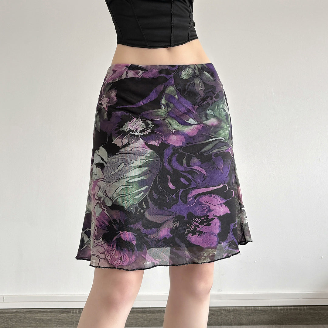 Damen Blumenmuster Midirock mit elastischem Bund und schwingendem Saum Echo Archiv