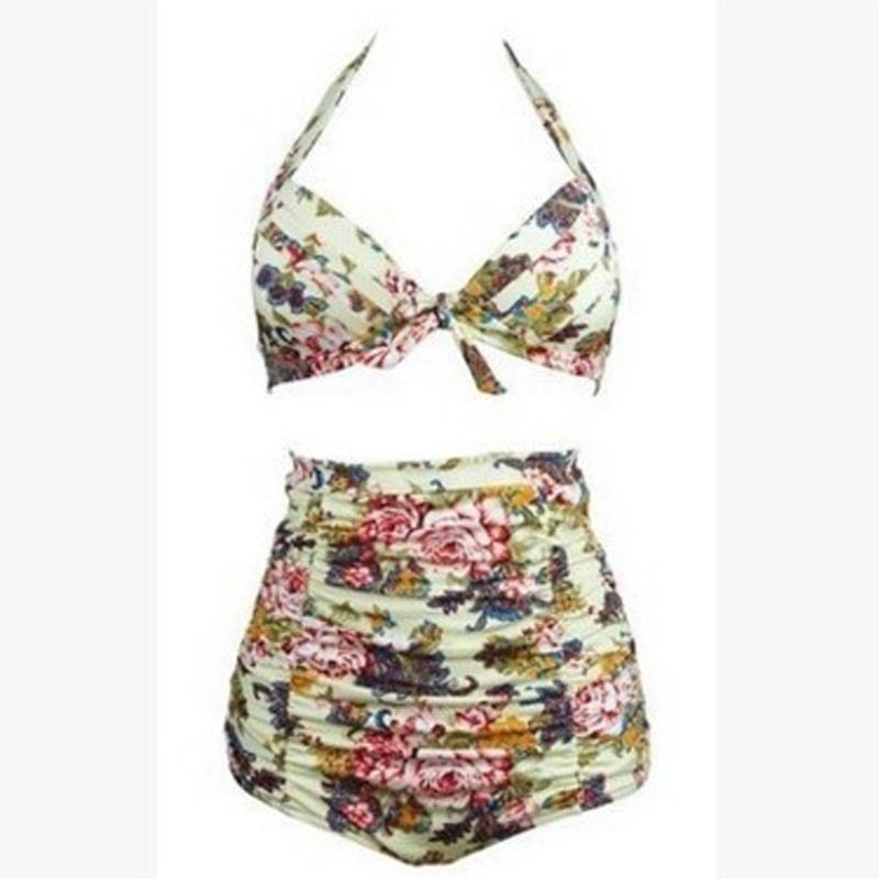 Damen Hoch tailliertes Bikini-Set mit floralem Design und Raffungen Echo Archiv