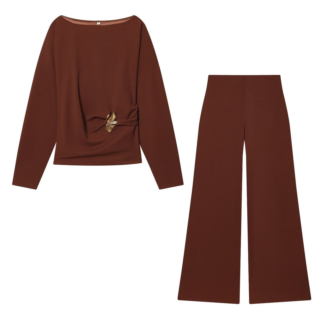 Damen Zweiteiliges Loungewear-Set mit gedrehtem Saumdetail und weiter Highwaist-Hose Echo Archiv