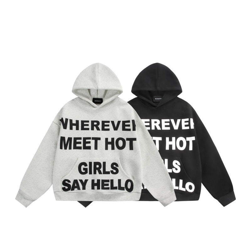 Unisex Oversize-Kapuzenpullover mit großflächigem Sloganprint und Kängurutasche Echoarchiv