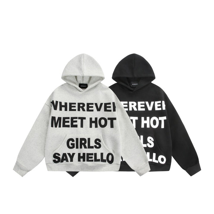 Unisex Oversize-Kapuzenpullover mit großflächigem Sloganprint und Kängurutasche Echoarchiv