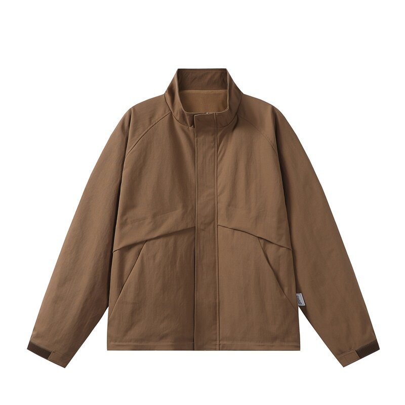 Herren Leichte Übergangsjacke im minimalistischen Field‑Style mit hohem Stehkragen und verdeckter Frontblende Echoarchiv
