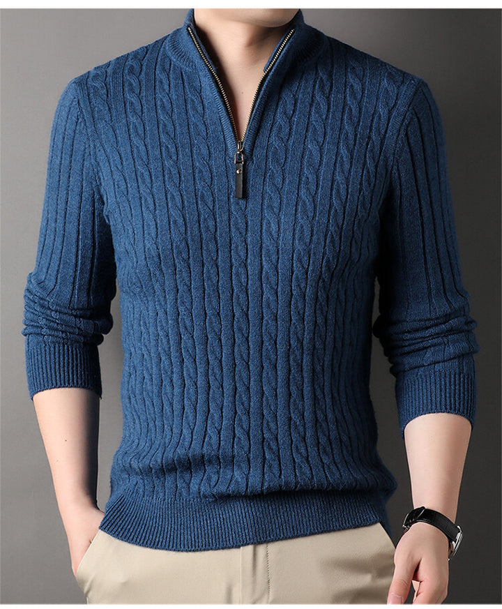 Herren Pullover mit Zipper und strukturiertem Zopfmuster Echoarchiv