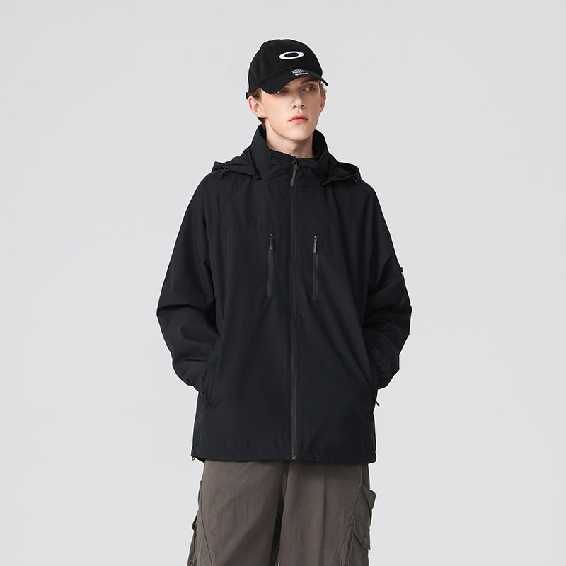 Herren Multifunktions-Shelljacke mit hoher Stehkragen-Kapuze, vertikalen Brusttaschen und Armtasche Echo Archiv