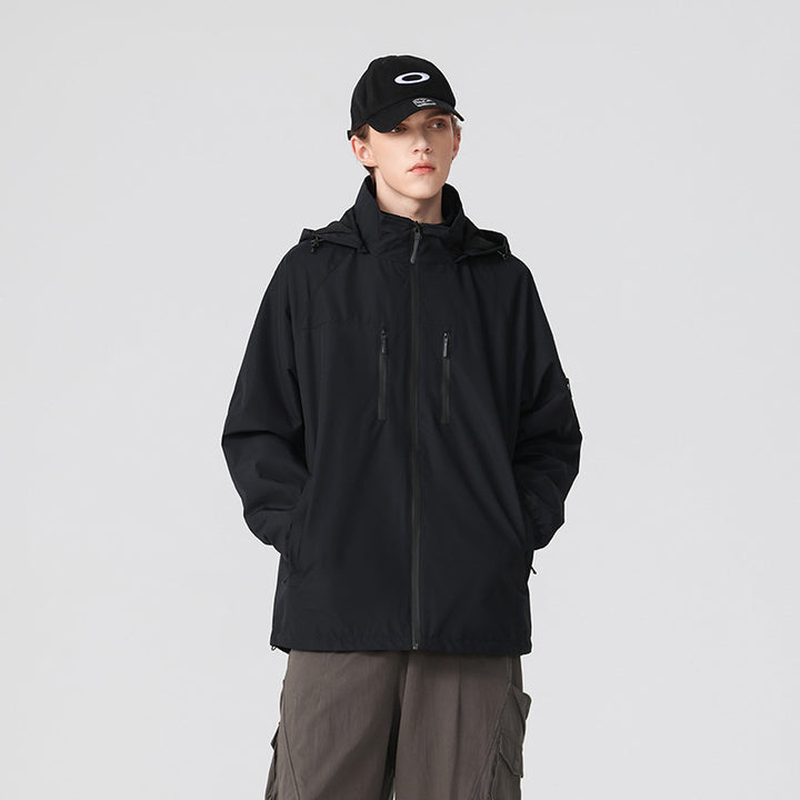 Herren Multifunktions-Shelljacke mit hoher Stehkragen-Kapuze, vertikalen Brusttaschen und Armtasche Echo Archiv