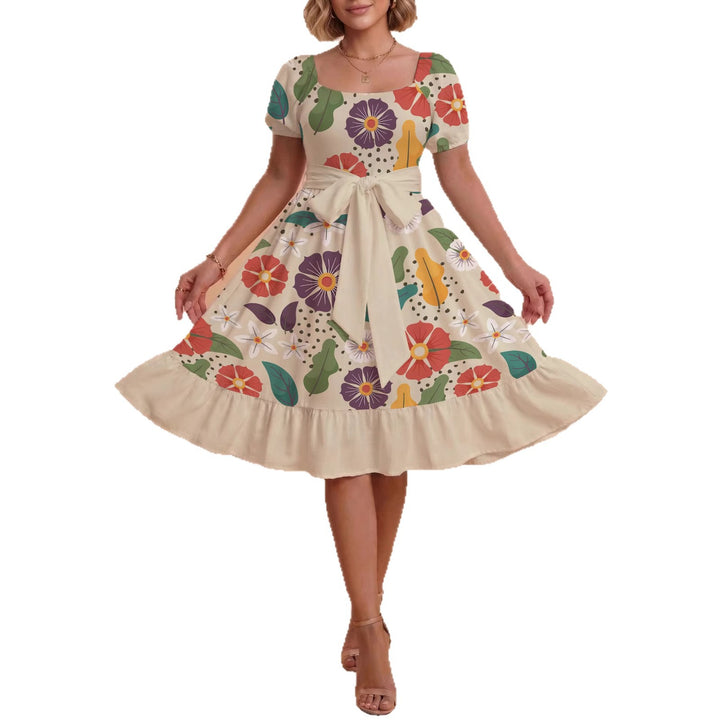 Damen Midi Kleid mit elegantem Blumendruck und tailliertem Gürtel Echo Archiv