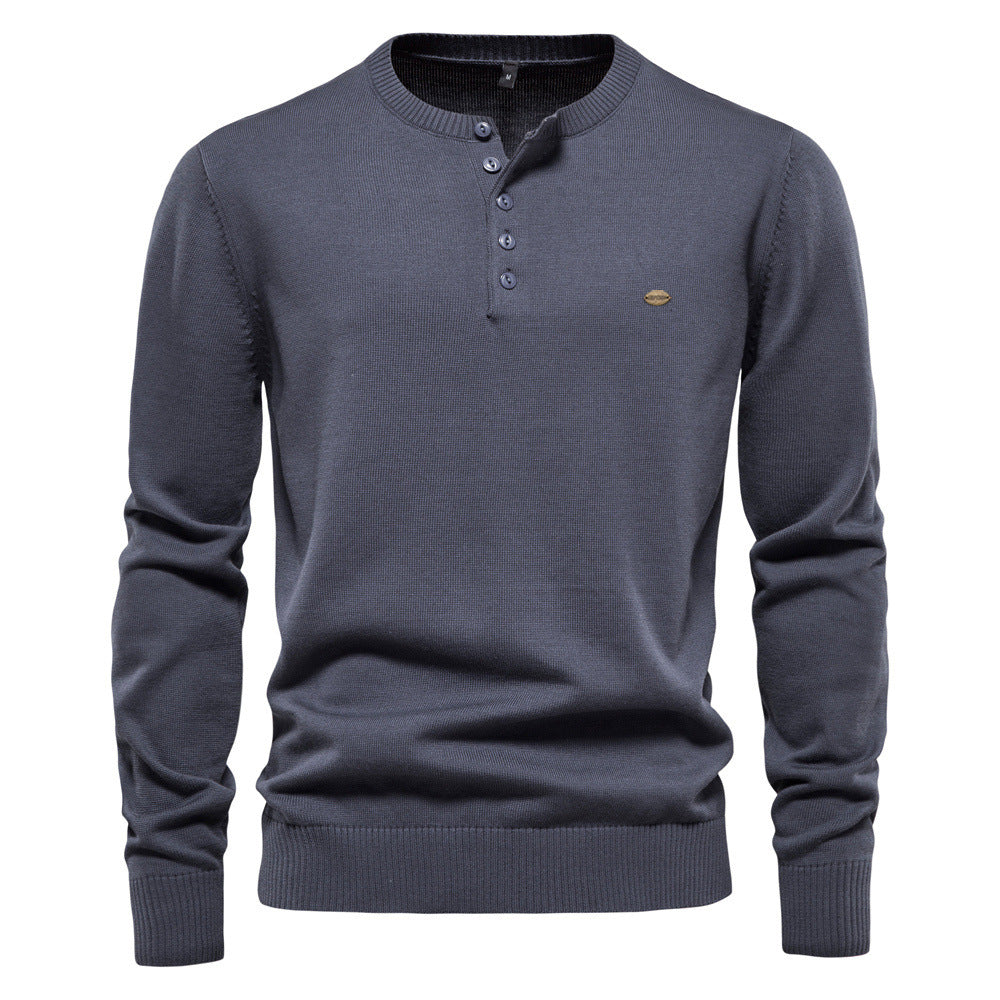 Herren Strickpullover mit modernem Henley-Ausschnitt und feiner Struktur Echoarchiv