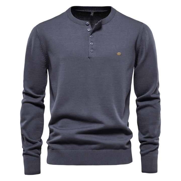 Herren Strickpullover mit modernem Henley-Ausschnitt und feiner Struktur Echoarchiv