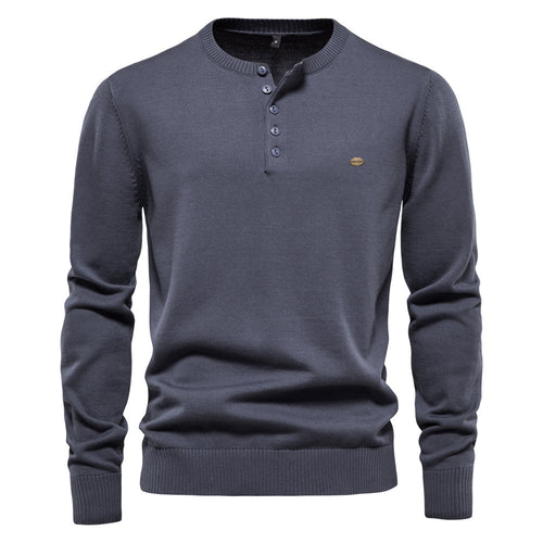 Herren Strickpullover mit modernem Henley-Ausschnitt und feiner Struktur Echoarchiv