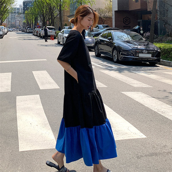 Damen Stufen-Maxi-Kleid mit Volants, Eingrifftaschen und lockerem Schnitt – Valéora