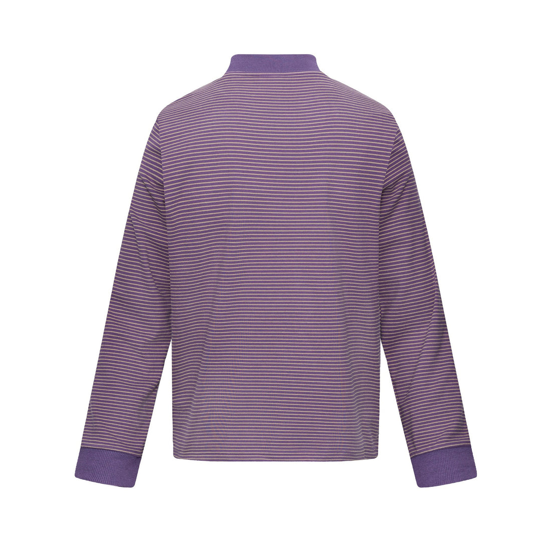 Unisex Gestreiftes Longsleeve mit Stehkragen, Oversize-Schnitt und Katzenprint Echoarchiv