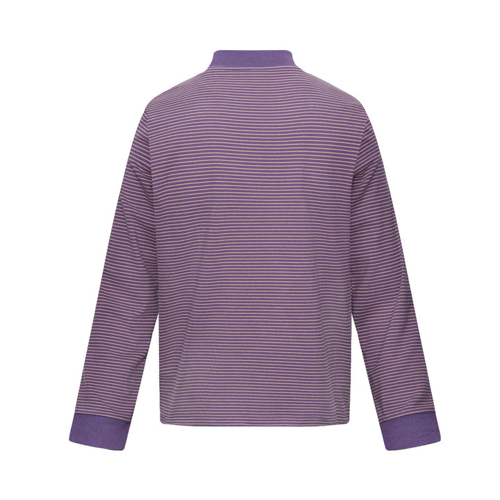 Unisex Gestreiftes Longsleeve mit Stehkragen, Oversize-Schnitt und Katzenprint Echoarchiv