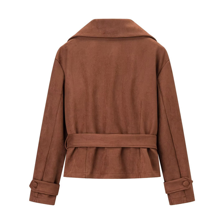 Damen Kurzjacke im Veloursleder‑Look mit Taillengürtel und großem Revers Echo Archiv