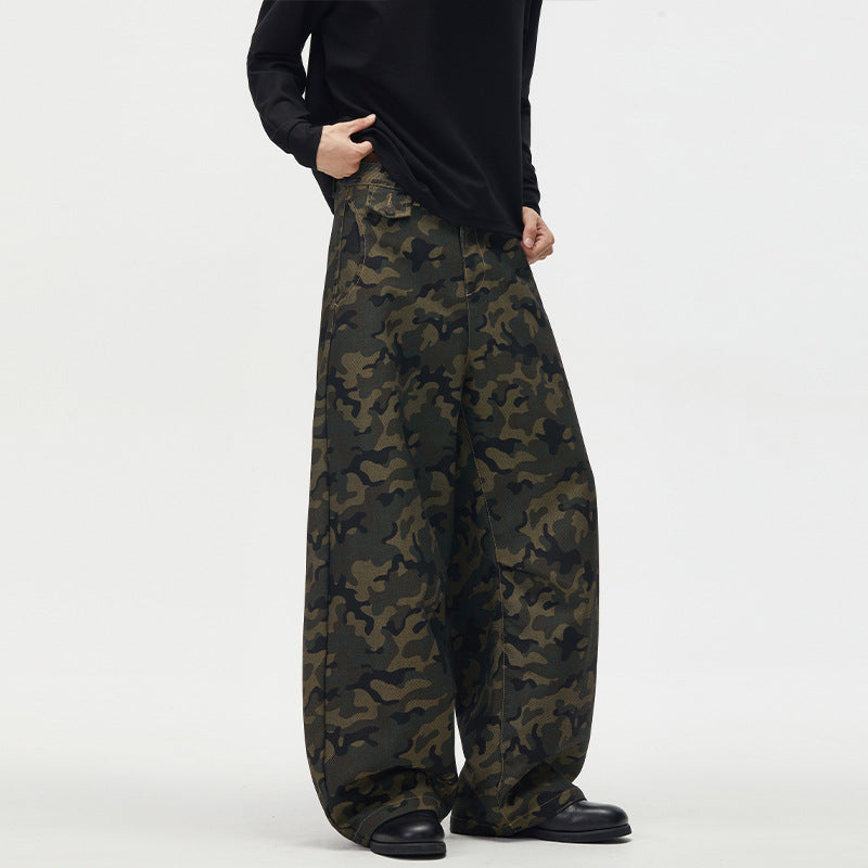 Herren Ultraweite Camouflage-Palazzohose mit geradem Bein und strukturierter Canvas-Qualität Echo Archiv