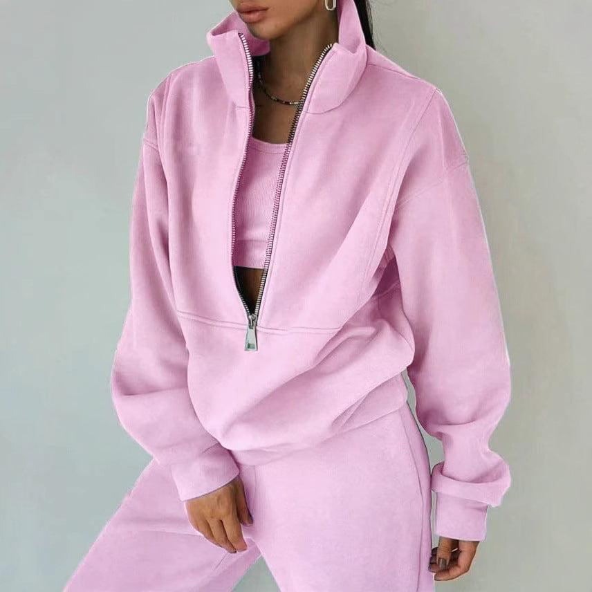 Damen Oversized Halbzip-Sweatshirt mit Stehkragen und passender High-Waist-Jogginghose Echoarchiv