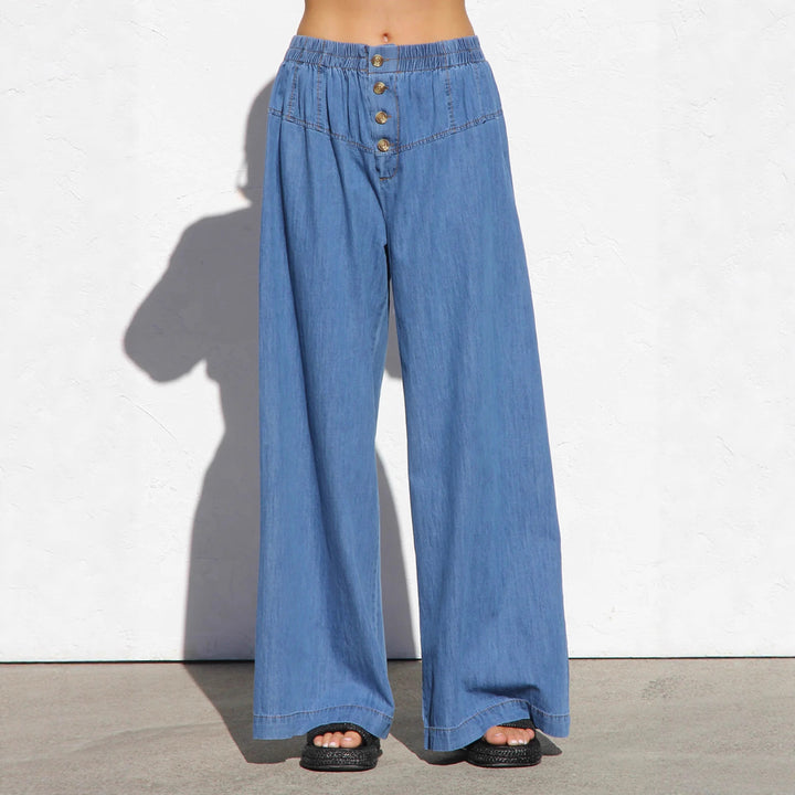 Damen nan weite Highwaist-Jeanshose mit elastischem Bund und dekorativer Knopfleiste Echo Archiv