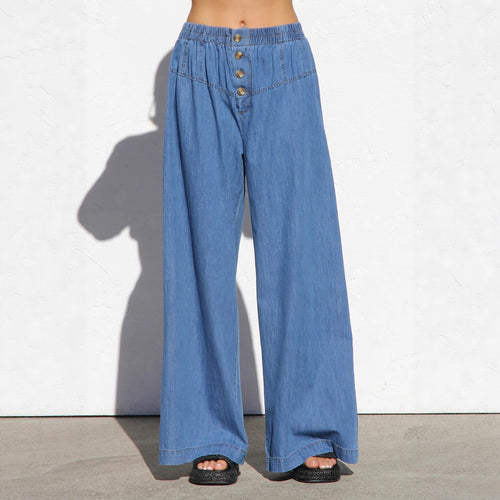 Damen nan weite Highwaist-Jeanshose mit elastischem Bund und dekorativer Knopfleiste Echo Archiv