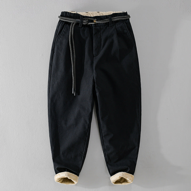 Damen Gefütterte Baumwoll-Chinohose mit elastischem Bund, Karotten-Schnitt und Deko-Gürtel Echoarchiv