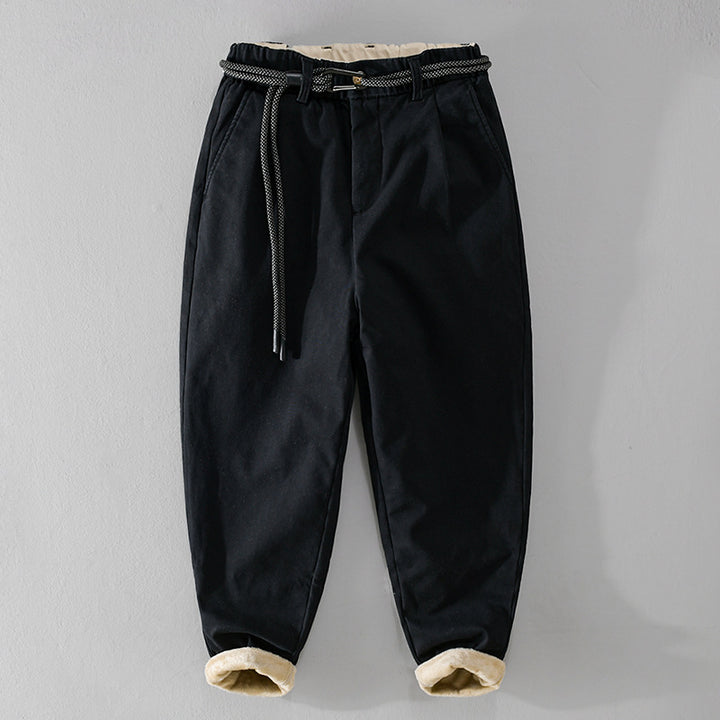 Damen Gefütterte Baumwoll-Chinohose mit elastischem Bund, Karotten-Schnitt und Deko-Gürtel Echoarchiv