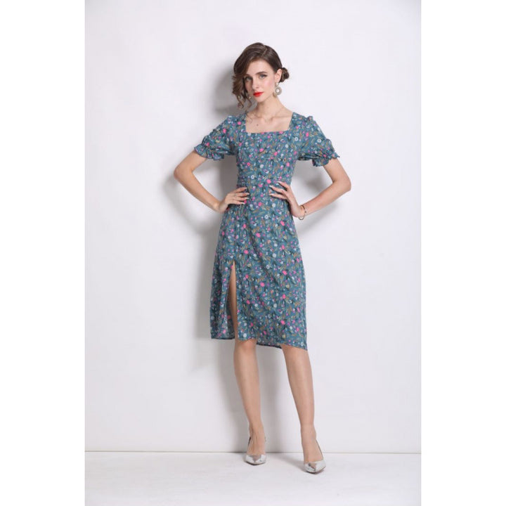 Damen Midikleid mit floralem Druck und seitlichem Schlitz Echo Archiv