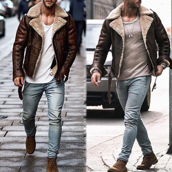 Herren Lammfelljacke mit robustem Reisverschluss und Fleece-Futter Echoarchiv