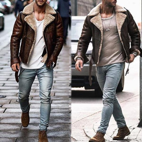 Herren Lammfelljacke mit robustem Reisverschluss und Fleece-Futter Echoarchiv