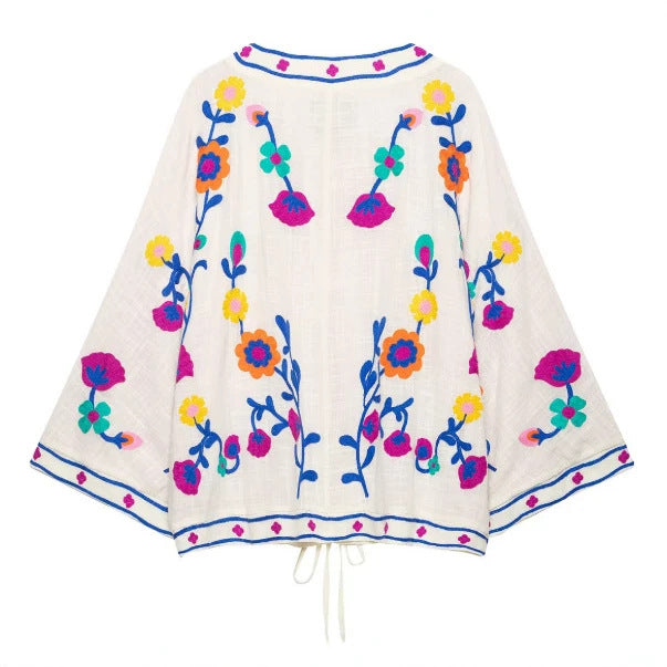 Damen Bestickter leichter Kimono-Cardigan mit floralem Motiv und Bindeband Echo Archiv