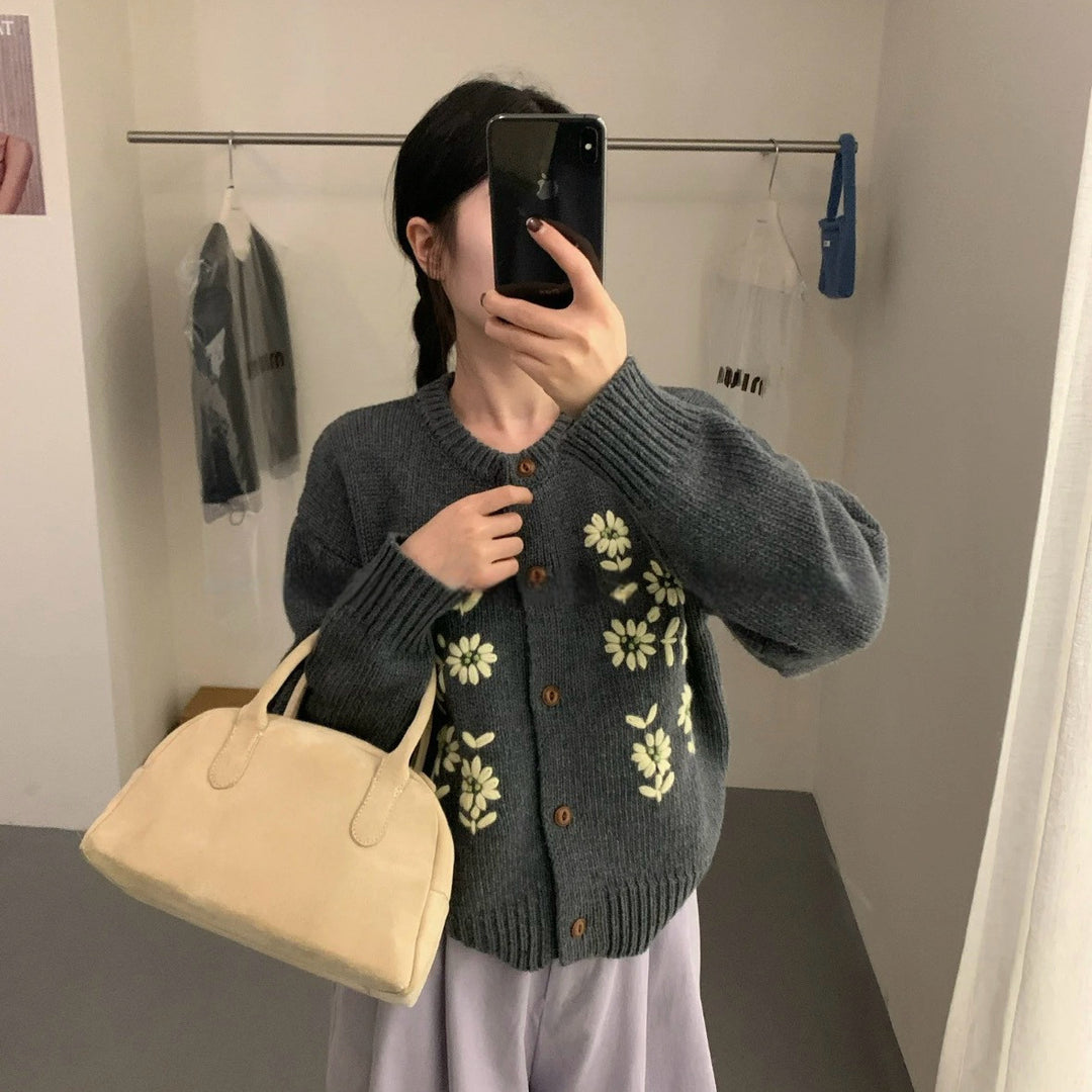 Damen Verspielte Strickjacke mit Blumenapplikationen Echo Archiv