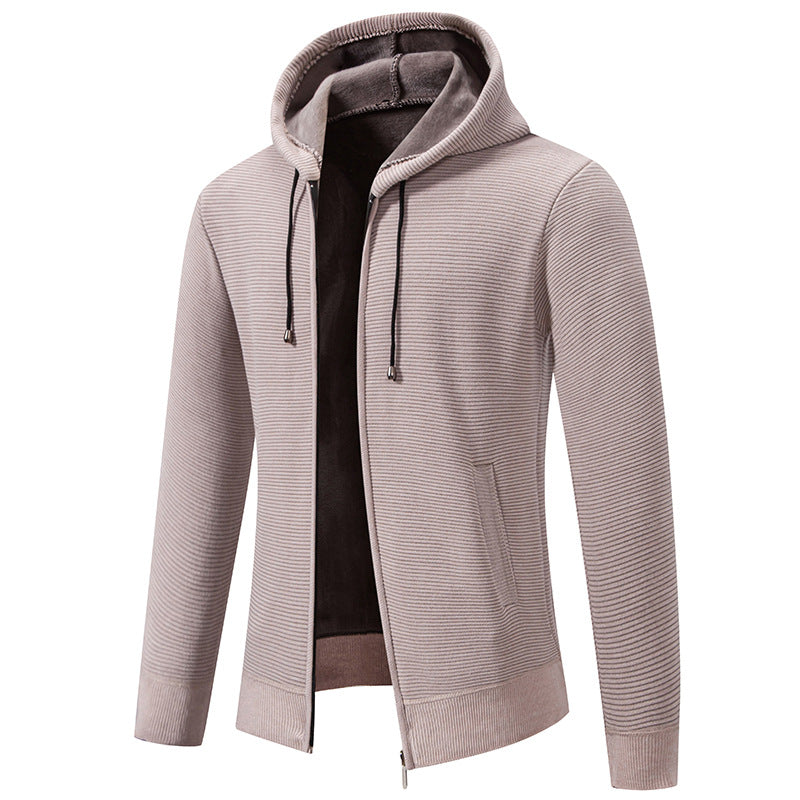 Herren nan strukturierte Reißverschluss-Strickjacke mit gefütterter Kapuze und weichem Teddy-Innenfutter Echo Archiv