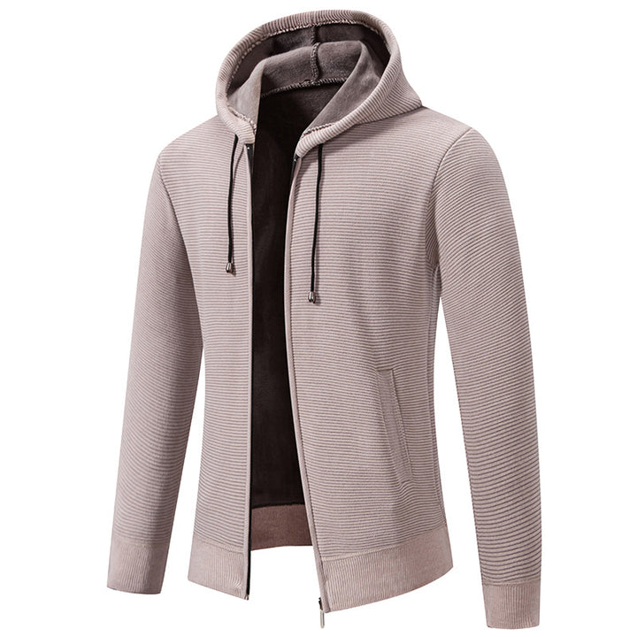Herren nan strukturierte Reißverschluss-Strickjacke mit gefütterter Kapuze und weichem Teddy-Innenfutter Echo Archiv