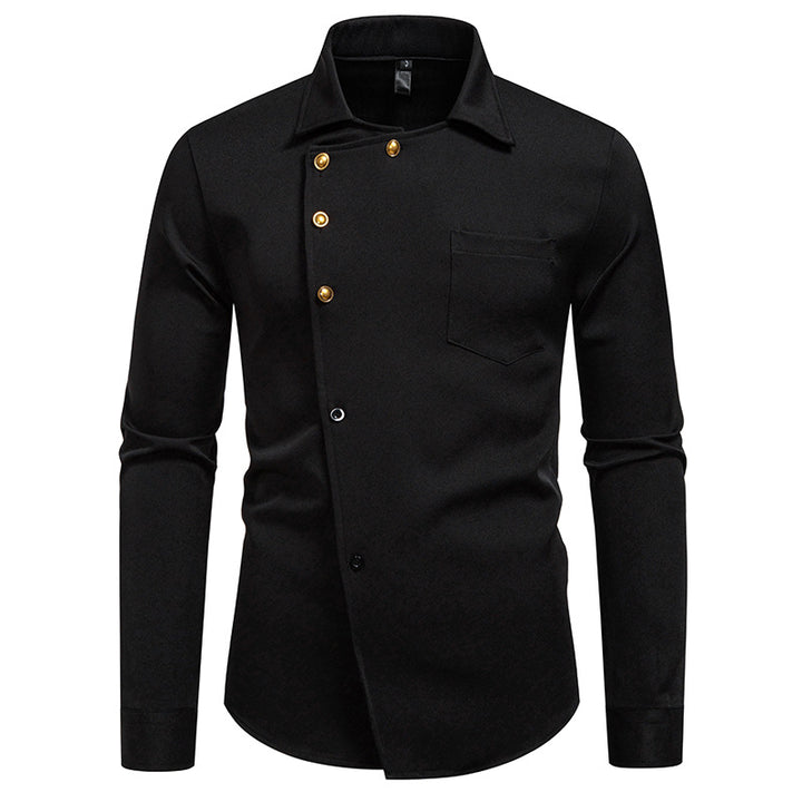 Herren elegantes Hemd mit asymmetrischem Schnitt und goldenen Knöpfen Echoarchiv
