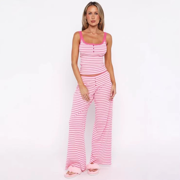 Damen Pyjama-Set mit dekorativen Knopfdetails und Streifenmuster Echo Archiv