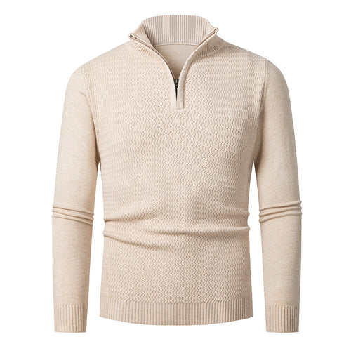 Herren nan Feinstrick-Halbzip-Pullover mit strukturierter Wellenoptik und Stehkragen Echo Archiv