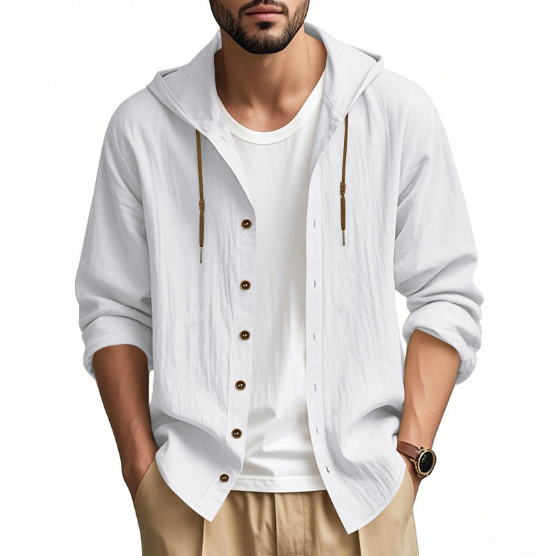 Herren nan leichtes Kapuzenhemdjacke aus Leinenoptik mit durchgehender Knopfleiste Echo Archiv