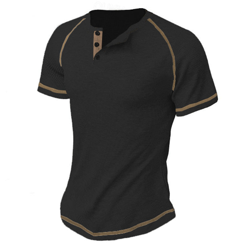 Herren Kurzarm-Henley-Shirt mit strukturierter Oberfläche und Kontrastdetails Echoarchiv