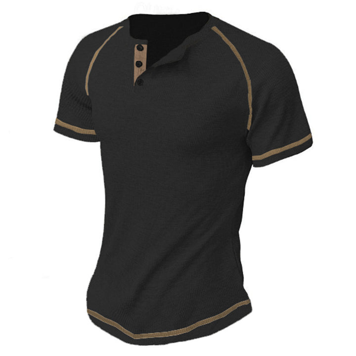 Herren Kurzarm-Henley-Shirt mit strukturierter Oberfläche und Kontrastdetails Echoarchiv
