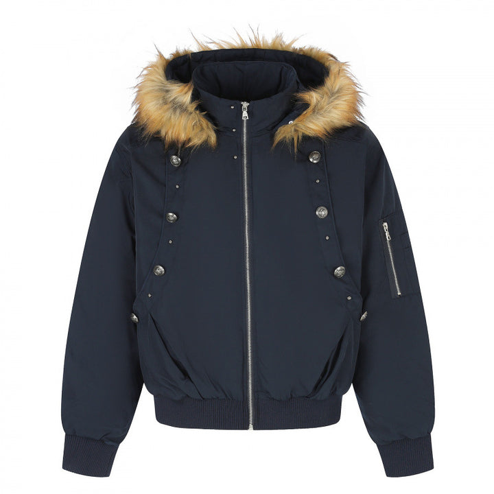 Damen Gefütterte Bomberjacke mit Kapuze und Kunstfellkragen Wattierte Winterjacke Echo Archiv