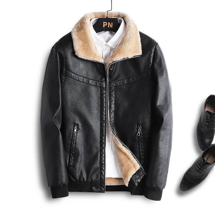 Herren Kunstleder-Pilotenblouson mit vollem Teddyfutter und Rippbündchen – Taviero