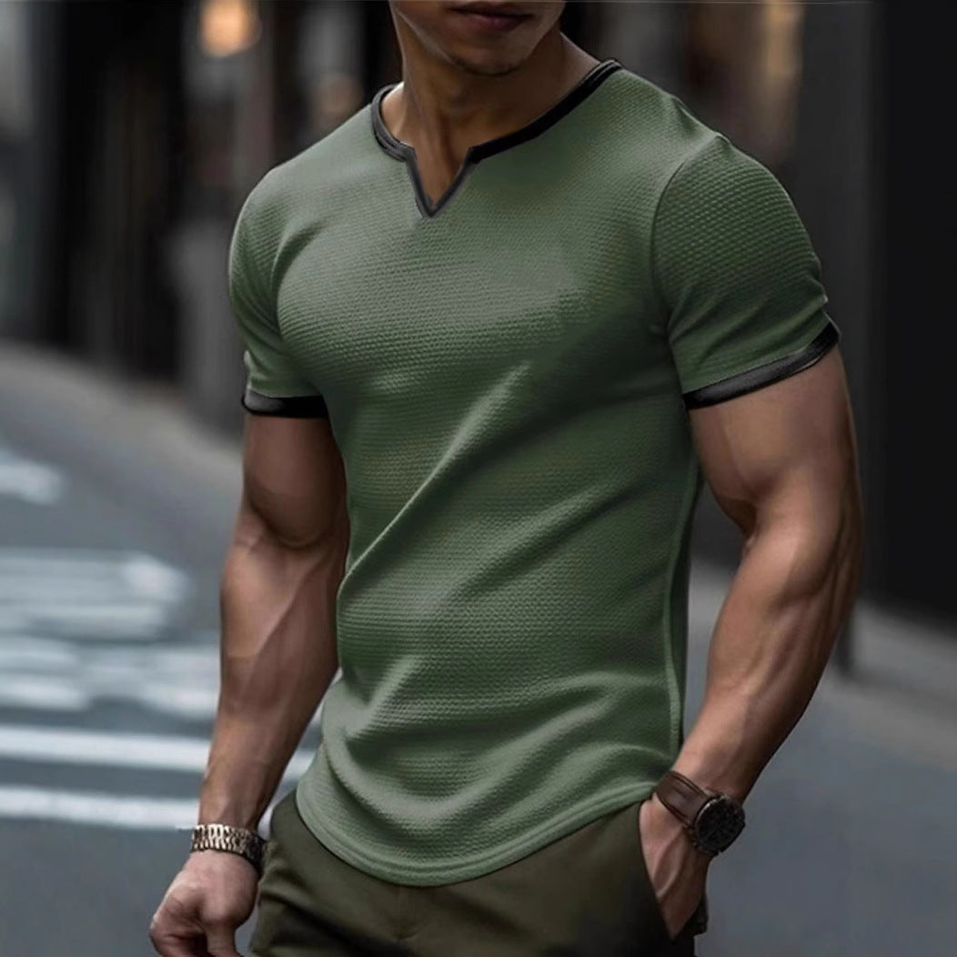 Herren kurzärmliges V-Ausschnitt T-Shirt mit strukturiertem Design Echoarchiv