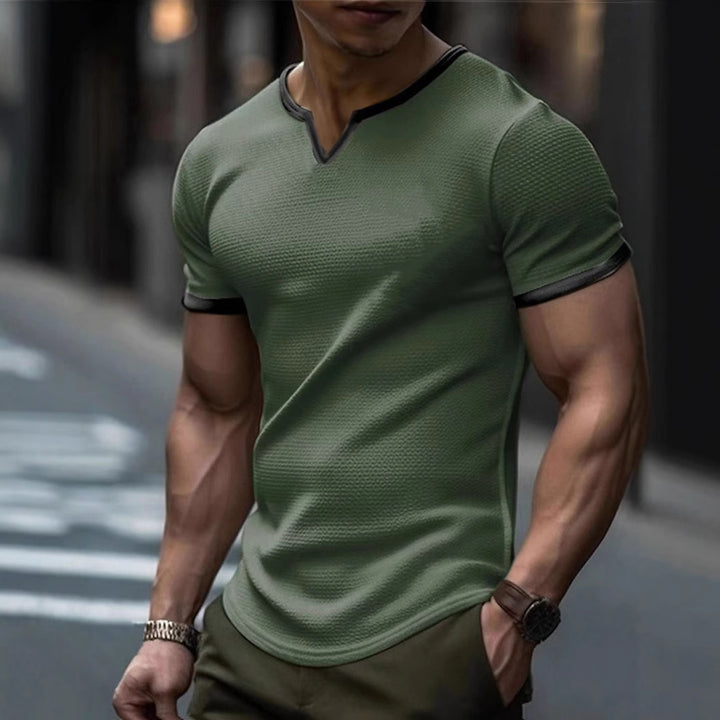 Herren kurzärmliges V-Ausschnitt T-Shirt mit strukturiertem Design Echoarchiv